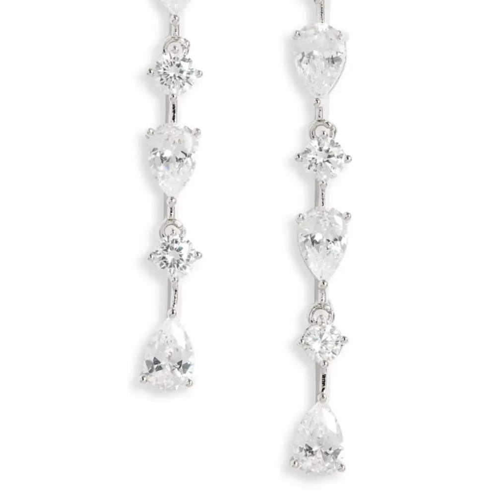 Nordstrom Solitaire Pear Shaped Cubic Zirconia Glam Linear Drop Earrings::NEW:: - Picture 3 of 6